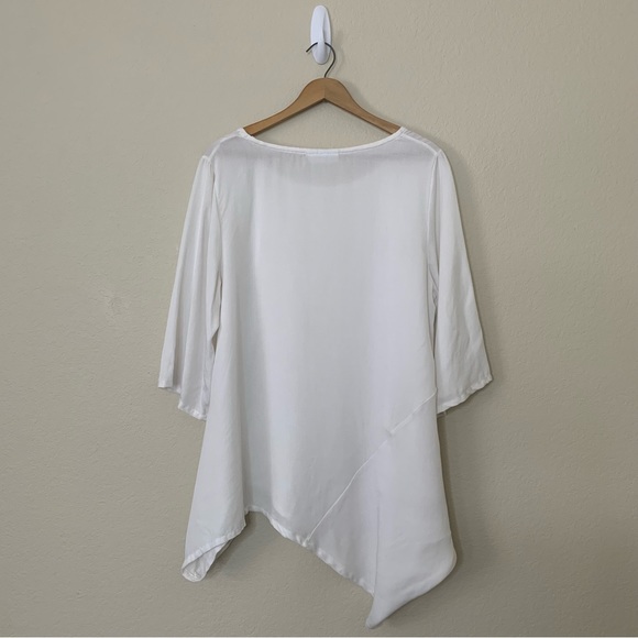Bryn Walker White 3/4 Sleeve Lagenlook Tunic Top Relaxed Fit Asymmetrical Hem - Picture 2 of 11
